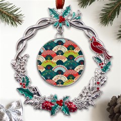 Japanese Fans Bright Pattern Metal X mas Wreath Holly Leaf Ornament by Pakjumat