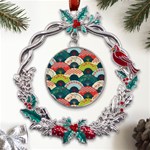 Japanese Fans Bright Pattern Metal X mas Wreath Holly leaf Ornament Front