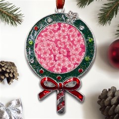 Cute Pink Sakura Flower Pattern Metal X mas Lollipop With Crystal Ornament by Pakjumat