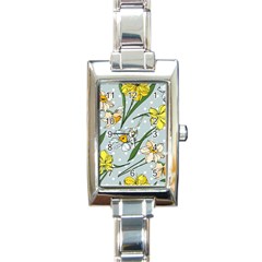 Narcissus Floral Botanical Flowers Rectangle Italian Charm Watch by Pakjumat