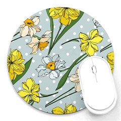 Narcissus Floral Botanical Flowers Round Mousepad by Pakjumat