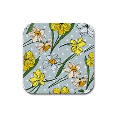 Narcissus Floral Botanical Flowers Rubber Square Coaster (4 Pack) by Pakjumat