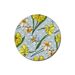 Narcissus Floral Botanical Flowers Rubber Coaster (round) by Pakjumat