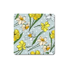 Narcissus Floral Botanical Flowers Square Magnet by Pakjumat