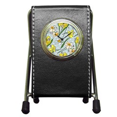 Narcissus Floral Botanical Flowers Pen Holder Desk Clock by Pakjumat