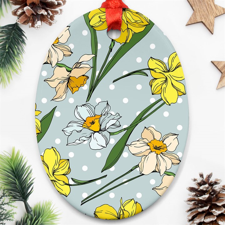 Narcissus Floral Botanical Flowers Oval Ornament (Two Sides)