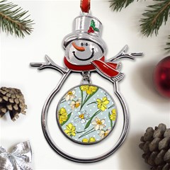 Narcissus Floral Botanical Flowers Metal Snowman Ornament by Pakjumat