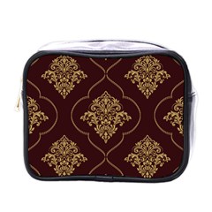 Vector Gold Ornament Pattern Seamless Damask Mini Toiletries Bag (one Side) by Pakjumat