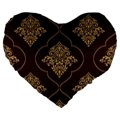 Vector Gold Ornament Pattern Seamless Damask Large 19  Premium Heart Shape Cushions by Pakjumat