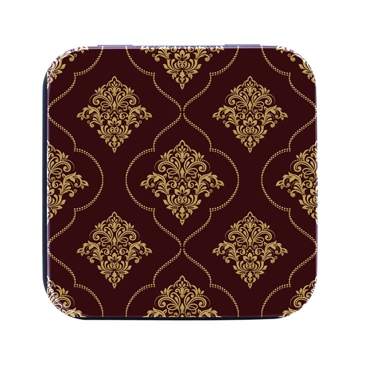 Vector Gold Ornament Pattern Seamless Damask Square Metal Box (Black)