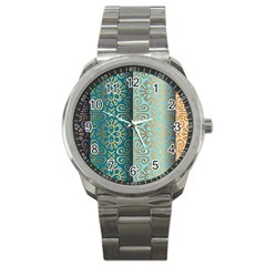 Gold Pattern Texture Golden Ornament Sport Metal Watch by Pakjumat