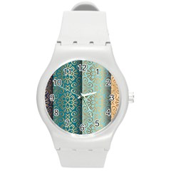 Gold Pattern Texture Golden Ornament Round Plastic Sport Watch (m) by Pakjumat