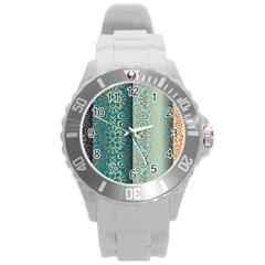 Gold Pattern Texture Golden Ornament Round Plastic Sport Watch (l) by Pakjumat