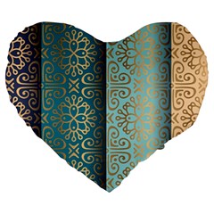 Gold Pattern Texture Golden Ornament Large 19  Premium Flano Heart Shape Cushions by Pakjumat