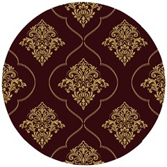 Vector Gold Ornament Pattern Seamless Damask Wooden Puzzle Round by Pakjumat