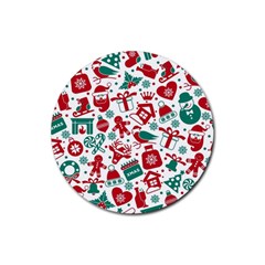 Background Vector Texture Christmas Winter Pattern Seamless Rubber Coaster (round) by Pakjumat