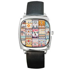 Pattern Texture Multi Colored Variation Square Metal Watch by Pakjumat