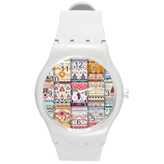 Pattern Texture Multi Colored Variation Round Plastic Sport Watch (m) by Pakjumat