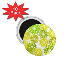 Flowers Green Texture With Pattern Leaves Shape Seamless 1 75  Magnets (10 Pack)  by Pakjumat