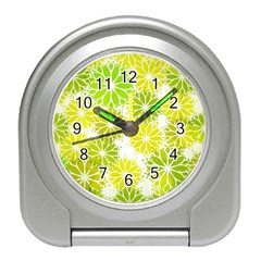 Flowers Green Texture With Pattern Leaves Shape Seamless Travel Alarm Clock by Pakjumat