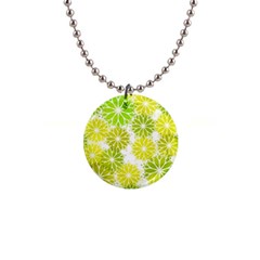 Flowers Green Texture With Pattern Leaves Shape Seamless 1  Button Necklace by Pakjumat