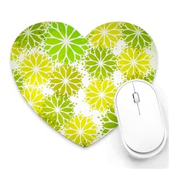 Flowers Green Texture With Pattern Leaves Shape Seamless Heart Mousepad by Pakjumat