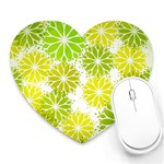 Flowers Green Texture With Pattern Leaves Shape Seamless Heart Mousepad Front