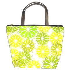 Flowers Green Texture With Pattern Leaves Shape Seamless Bucket Bag by Pakjumat