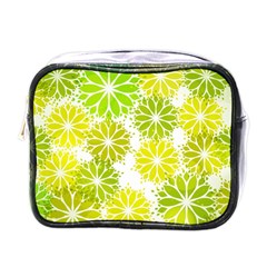 Flowers Green Texture With Pattern Leaves Shape Seamless Mini Toiletries Bag (one Side) by Pakjumat