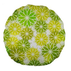 Flowers Green Texture With Pattern Leaves Shape Seamless Large 18  Premium Flano Round Cushions by Pakjumat