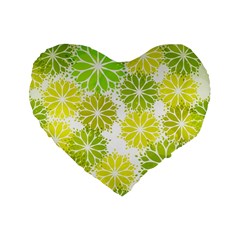 Flowers Green Texture With Pattern Leaves Shape Seamless Standard 16  Premium Flano Heart Shape Cushions by Pakjumat