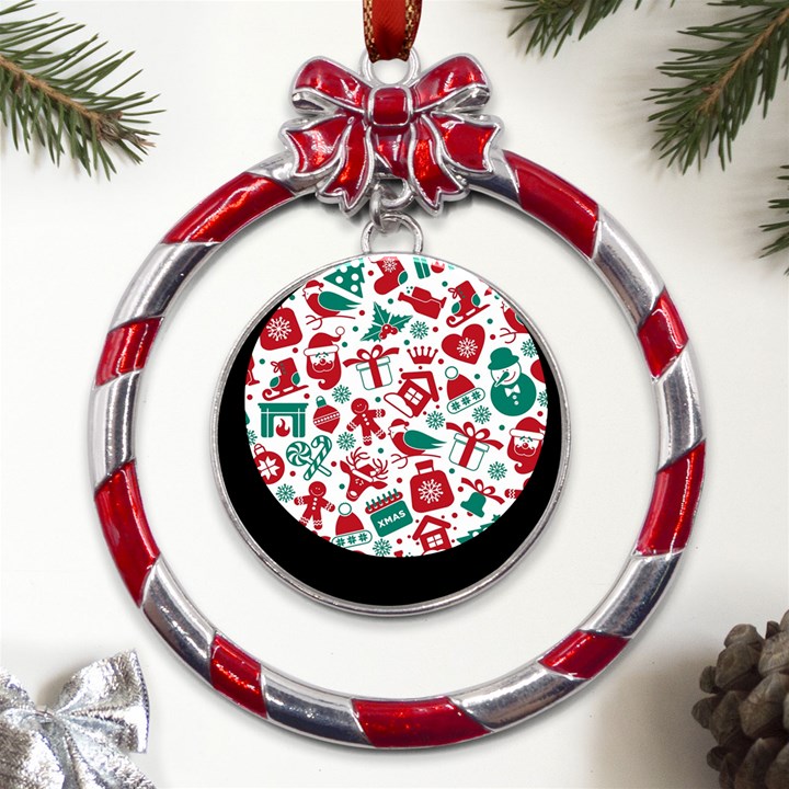 Background Vector Texture Christmas Winter Pattern Seamless Metal Red Ribbon Round Ornament