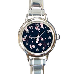 Flowers Texture Textured Pattern Round Italian Charm Watch by Pakjumat