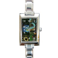 Four Assorted Illustrations Collage Winter Autumn Summer Picture Rectangle Italian Charm Watch by Pakjumat