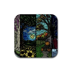 Four Assorted Illustrations Collage Winter Autumn Summer Picture Rubber Coaster (square) by Pakjumat