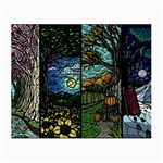 Four Assorted Illustrations Collage Winter Autumn Summer Picture Small Glasses Cloth Front