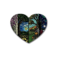 Four Assorted Illustrations Collage Winter Autumn Summer Picture Rubber Heart Coaster (4 Pack) by Pakjumat