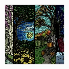 Four Assorted Illustrations Collage Winter Autumn Summer Picture Medium Glasses Cloth by Pakjumat