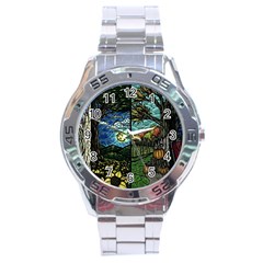 Four Assorted Illustrations Collage Winter Autumn Summer Picture Stainless Steel Analogue Watch by Pakjumat