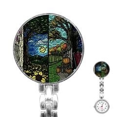 Four Assorted Illustrations Collage Winter Autumn Summer Picture Stainless Steel Nurses Watch by Pakjumat