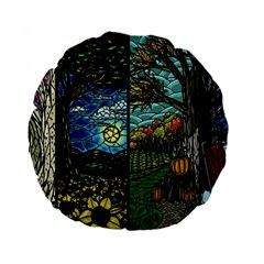 Four Assorted Illustrations Collage Winter Autumn Summer Picture Standard 15  Premium Flano Round Cushions by Pakjumat