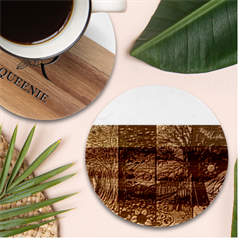 Four Assorted Illustrations Collage Winter Autumn Summer Picture Marble Wood Coaster (round) by Pakjumat