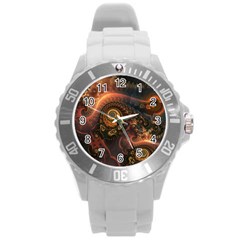 Paisley Abstract Fabric Pattern Floral Art Design Flower Round Plastic Sport Watch (l) by Pakjumat