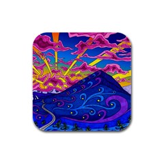 Abstract Paisley Art Pattern Design Fabric Floral Decoration Rubber Square Coaster (4 Pack) by Pakjumat