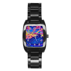 Abstract Paisley Art Pattern Design Fabric Floral Decoration Stainless Steel Barrel Watch by Pakjumat