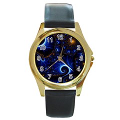 Abstract Design Art Pattern Wallpaper Shape Decoration Round Gold Metal Watch by Pakjumat