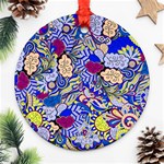 Blue Yellow Background Pattern Vector Texture Paisley Ornament (Round) Front