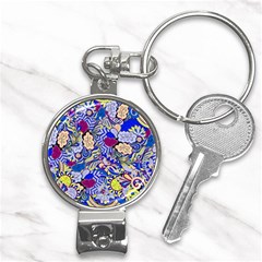 Blue Yellow Background Pattern Vector Texture Paisley Nail Clippers Key Chain by Pakjumat