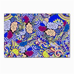 Blue Yellow Background Pattern Vector Texture Paisley Postcard 4 x 6  (pkg Of 10) by Pakjumat