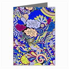 Blue Yellow Background Pattern Vector Texture Paisley Greeting Cards (pkg Of 8) by Pakjumat